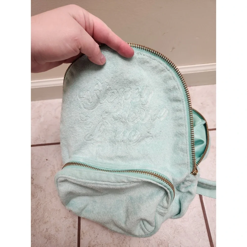 Stoney Clover Lane Mint Green Terry Cloth Small Backpack Gold Hardware‎
